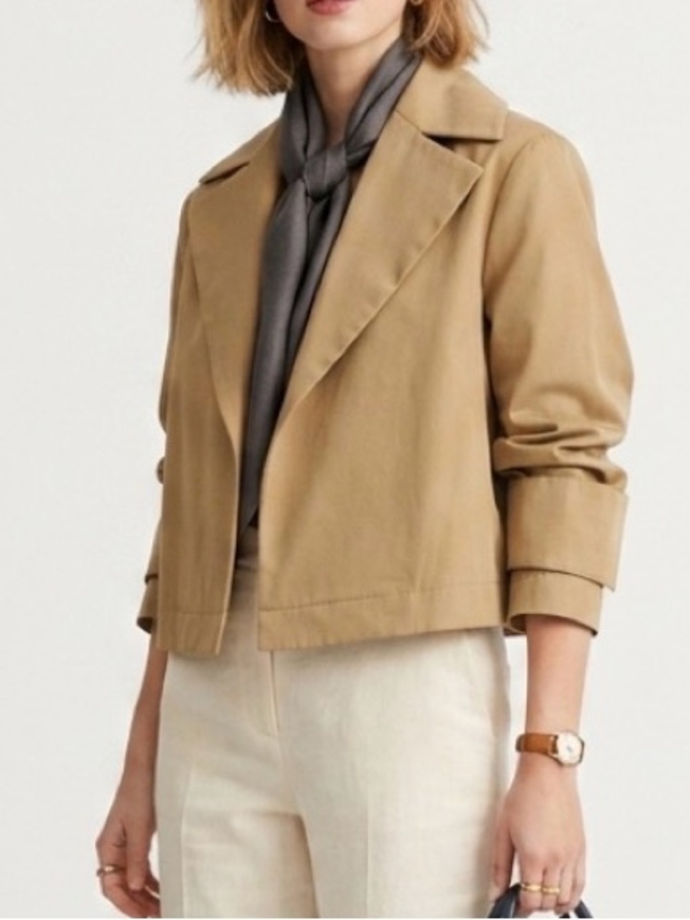 Stylish Women's Tan/Camel Blazer/Crop Trench